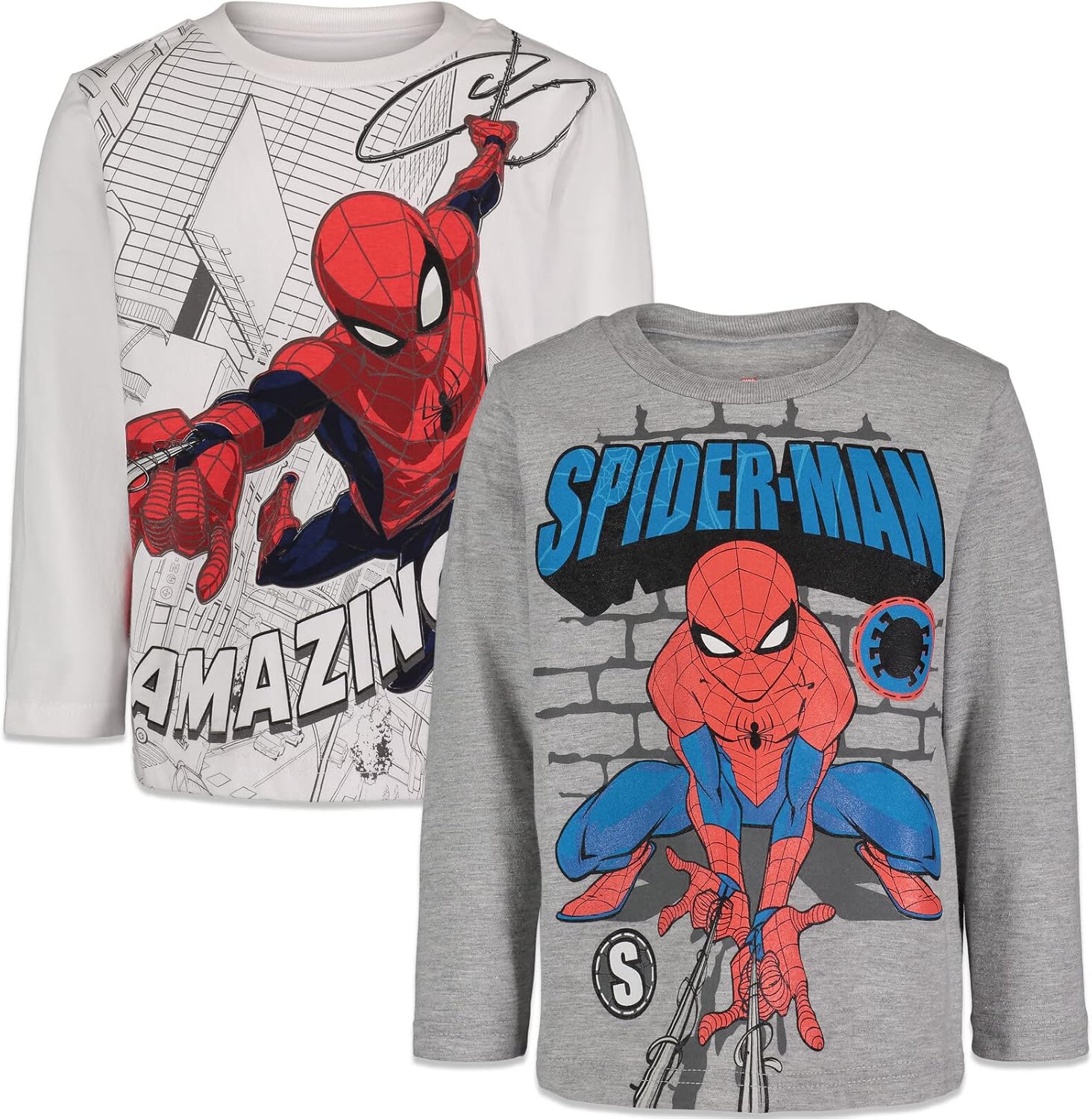 Marvel Spider-Man 2 Pack Long Sleeve T-Shirts Toddler to Big Kid Sizes (2T - 10-12)